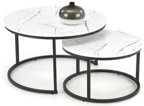 Zestaw okrągłych stolików biały kawowych marmur T5-B45