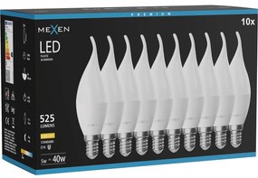 Mexen Nova 10x żarówka LED płomyk E14, C37, 5W, Ciepła - 3000K, 525 lm - L106-E14-0530-01x10