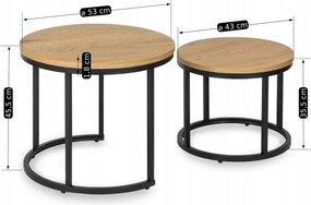 Zestaw Stolików Kawowych DELIA 43 cm/53 cm Dąb Złoty Nowoczesny Loft