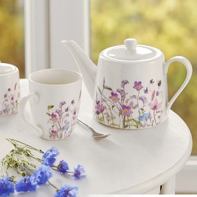 Biało-fioletowy porcelanowy dzbanek do herbaty 1 l Louka – Orion