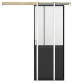 Drzwi przesuwne industrialne chowane w ścianie - Czarny i matowe szkło hartowane - wys. 205 x szer. 63 cm - ARTISTO II