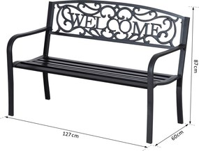Outsunny Ławka Ogrodowa Metal 2osobowa Wytrzymała na Warunki Zewnętrzne Czarna | Aosom PL