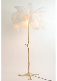 Lampa stojąca w biało-złotym kolorze z kloszem z pierza (wysokość 180 cm) Feather – Light &amp; Living