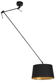 Lampa wisząca czarna z czarnym i złotym abażurem bawełnianym 35 cm - Blitz Nowoczesny Oswietlenie wewnetrzne
