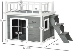 PawHut Domek dla psa z balkonem, podwyższony domek dla małych zwierząt z oknem i schodami
