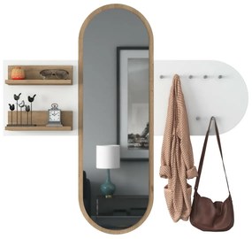 Wieszak ścienny z lustrem Pomi White and Walnut
