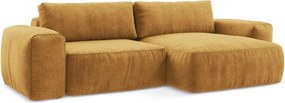 Musztardowy rozkładany narożnik z tkaniny szenilowej (prawostronny/z szezlongiem) Kuki – Makamii