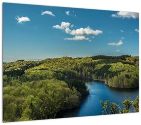 Obraz na szkle - Jezioro w lesie (70x50 cm)