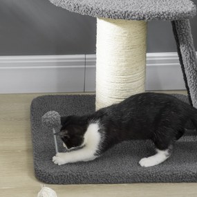 PawHut Drapak Platforma Zawieszona Piłka Sizal Ciemnoszary Cremowy Stabilny 48x48x92cm | Aosom PL