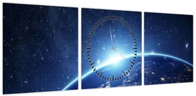 Obraz planety Ziemia (z zegarem) (90x30 cm)