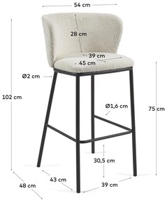 Biały hoker (wysokość siedziska 75 cm) Ciselia – Kave Home