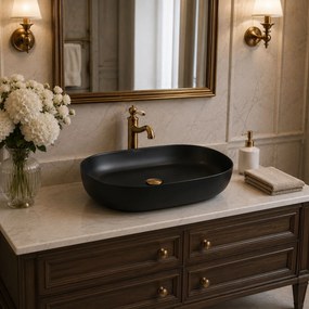 Umywalka ceramiczna nablatowa owalna czarna 60 x 41 cm VIRVE black Slim cienki rant