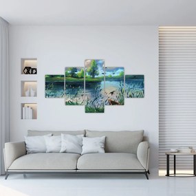 Obraz - Obraz olejny, Wczesny letni wieczór nad jeziorem (125x70 cm)