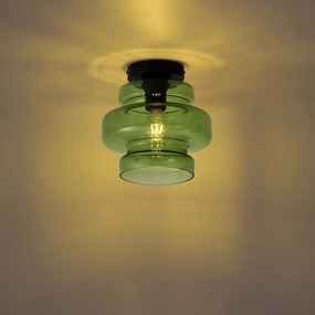 Retro lampa sufitowa czarna z zielonym szkłem - Denise