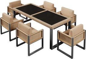 Zestaw ogrodowy stół i krzesła 6-osobowe – zestaw wypoczynkowy z fotelami, zdejmowanymi i zmywalnymi poduszkami, eleganckie i trwałe meble ogrodowe