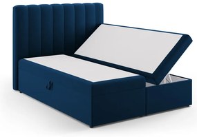 Ciemnoniebieskie łóżko boxspring ze schowkiem 160x200 cm Gina – Milo Casa