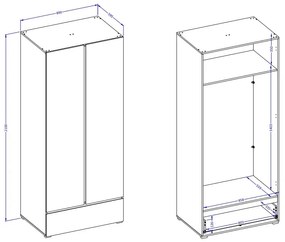 Szafa dwudrzwiowa CROSS 2D1S 89cm biała/czarna z drążkiem HELVETIA