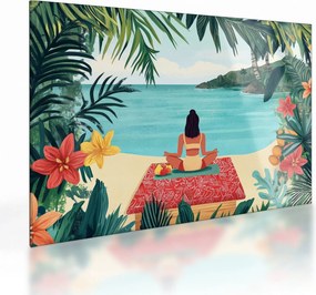 Obraz na szkle - Joginka na plaży (70x50 cm)