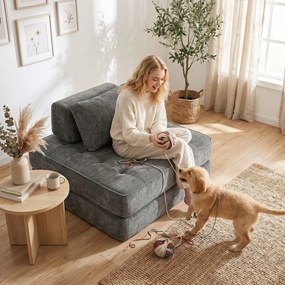 HOMCOM 2-in-1 Boneless Cloud fotel podłogowy, składana sofa Chenille z grubą poduszką podpierającą, szary | Aosom PL