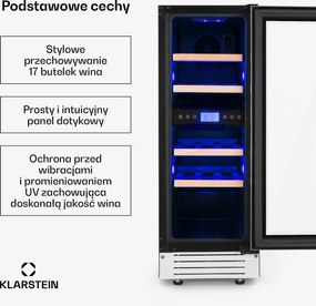 Klarstein Vinovilla 29.5cm 17 Butelek Winiarka Podblatowa Dwustrefowa Biały