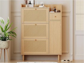 Mebel na buty z drewna i rattanu - 3 drzwi uchylne i 1 szuflada - półka regulowana - Naturalny