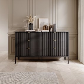 Komoda STELLARE - Czarny / Stelaż czarny / 154 cm / 6 szuflad