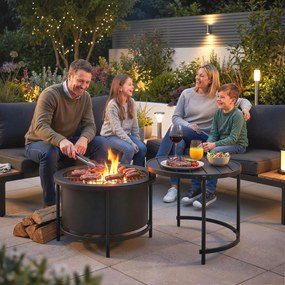 Outsunny Palenisko 66 x 63 x 41 cm Okrągłe miejsce na ognisko z rusztem, pogrzebaczem, pokrywą, stojakiem, czarne | Aosom PL