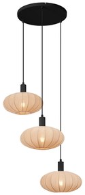 Lampa wisząca Japandi czarna z brązowym materiałowym kloszem 3-źródła światła - BidaJapandi Oswietlenie wewnetrzne