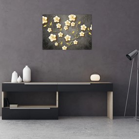 Obraz - Złoty krzew na czarnym tle (70x50 cm)