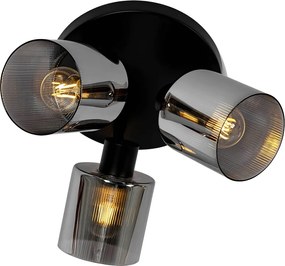 Plafon z reflektorami czarny z przydymionym szkłem okrągły 3-światła regulowany - Laura