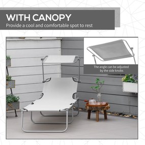 Outsunny Leżak ogrodowy składany z daszkiem przeciwsłonecznym na plażę wellness szary 187x58x36 cm | Aosom PL