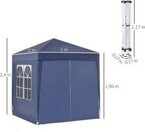 Outsunny Altana Ogrodowa 2x2m Składana 4 Ściany Boczne z Oknami Metal Oxford Czarna | Aosom PL