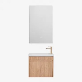 Zestaw Wiszących Mebli Łazienkowych Zintegrowany Z Umywalką Narek Popielaty Brąz & Prostokątny Led I Przeciwmgielny 55x90 Cm Riben & ↔︎ - Sklum
