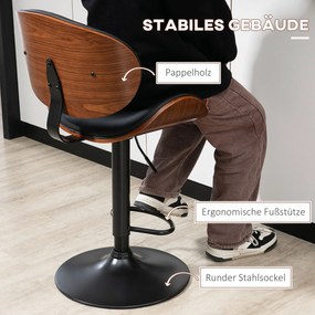 HOMCOM zestaw 2 krzeseł barowych, regulowany na wysokość kuchenny taboret z czarnego skóropodobnego materiału