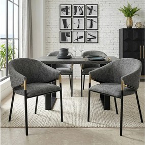 Zestaw 4 krzeseł do jadalni - 56,5 x 56,5 x 78,5 cm - Styl nowoczesny - złote podłokietniki - aksamit - szary