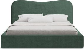Zielone tapicerowane łóżko dwuosobowe ze schowkiem ze stelażem 180x200 cm Kahai – Makamii