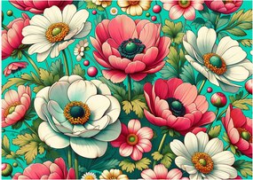 Obraz na szkle - Kwiaty na niebieskim tle (70x50 cm)