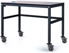 Antystatyczny stół warsztatowy ESD na kółkach, 1200 x 800 x 745-825 mm, regulowany stelaż