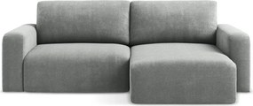Szary rozkładany narożnik ze schowkiem z tkaniny szenilowej (prawostronny/z szezlongiem) Kona – Makamii