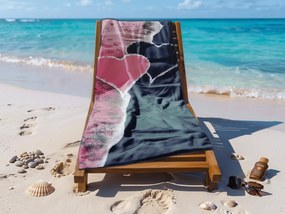 Ręcznik plażowy szybkoschnący SEA OF HEARTS różowo-czarny 70 x 140 cm, 100% mikrofibra