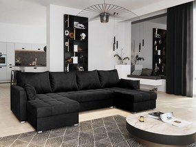 Masseno Narożnik NAKO z funkcją spania i pojemnikiem na pościel Narozniki U, Rozkładana sofa - Czarny, MONOLITH 95