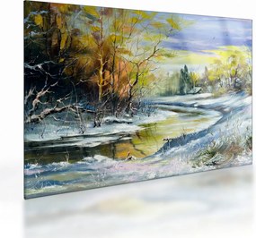 Obraz na szkle zimowej rzeki, obraz olejny (70x50 cm)
