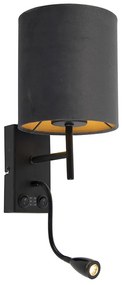 Lampa ścienna w stylu art deco czarna z abażurem z ciemnoszarego weluru - Stacca Nowoczesny Oswietlenie wewnetrzne