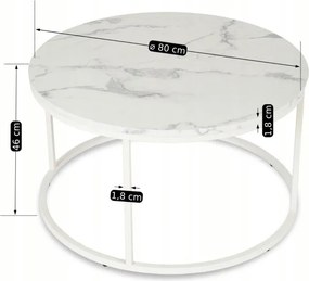 Stolik Kawowy AGNES MAX 80 cm Biały Marmur Nowoczesny