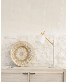 Biała lampa stołowa z litego drewna akacjowego z tekstylnym kloszem (wysokość 65 cm) Kosta – Kave Home