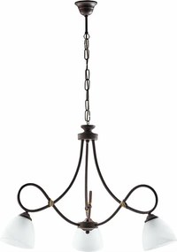 Dallas – żyrandol z czarnego lakierowanego żelaza, dekor imitujący rdzę, stare złoto, klosze z białego szkła alabastrowego Ø13 cm, 3 światła