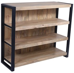Szafka barowa z 3 półkami z drewna mangowca i metalu - Naturalny i czarny - HARLEM II
