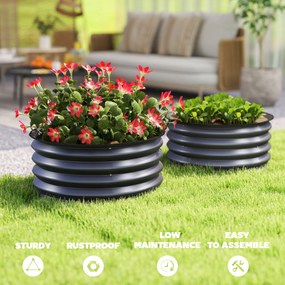 Outsunny Zestaw 2 ocynkowanych pojemników do sadzenia, Ø60 x 30H cm donice z otwartym dnem na różne rośliny, Ciemnoszary