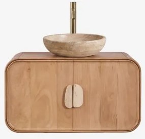 Zestaw Wiszących Mebli Łazienkowych 95x45 Cm Z Drewna Mango I Naturalnego Kamienia Kivalina Bezlusterkowiec & Szczotkowane Złoto ↑30 Cm Z Zaworem Spus