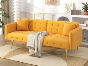 Wielofunkcyjna kanapa 2-osobowa - regulowane oparcie - regulowane podłokietniki - Welur - Żółty